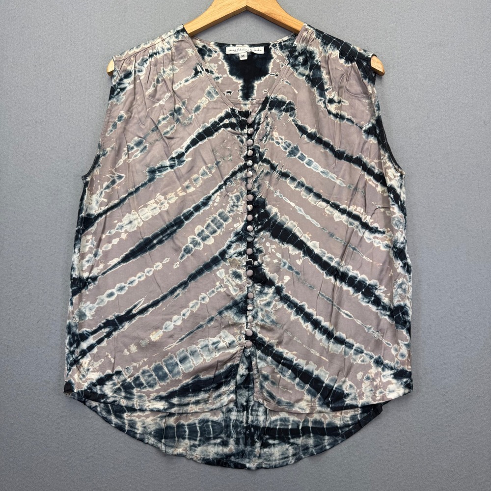 Young Fabulous & Broke Womens Medium Tie Dye Sleeveless Button Down Blouse Gray